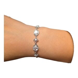 NWOT Elegant White Gold Bracelet with Crystal Accents